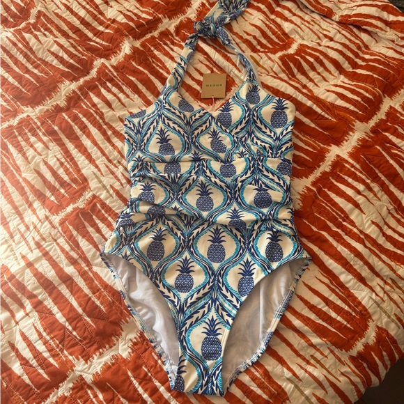 NWT BODEN Levanzo Halter Swimsuit in Surf The Web Blue, Pineapple Wave - US 8 - Picture 7 of 11